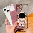 thumbnail image 3 of Compatible for iPhone 13 Bling Plating Astronaut Hidden Stand Case, Cute 6D Stand Glitter Phone Case for Women Girls Soft TPU Shockproof Back Cover - Pink, 3 of 12