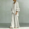 thumbnail image 4 of Kezqiaxn Vacation Outfits for Women Trendy Ruffled Long Sleeve Casual Tops Wide Leg Pants Summer Sets Plus Size Fashion, 4 of 5