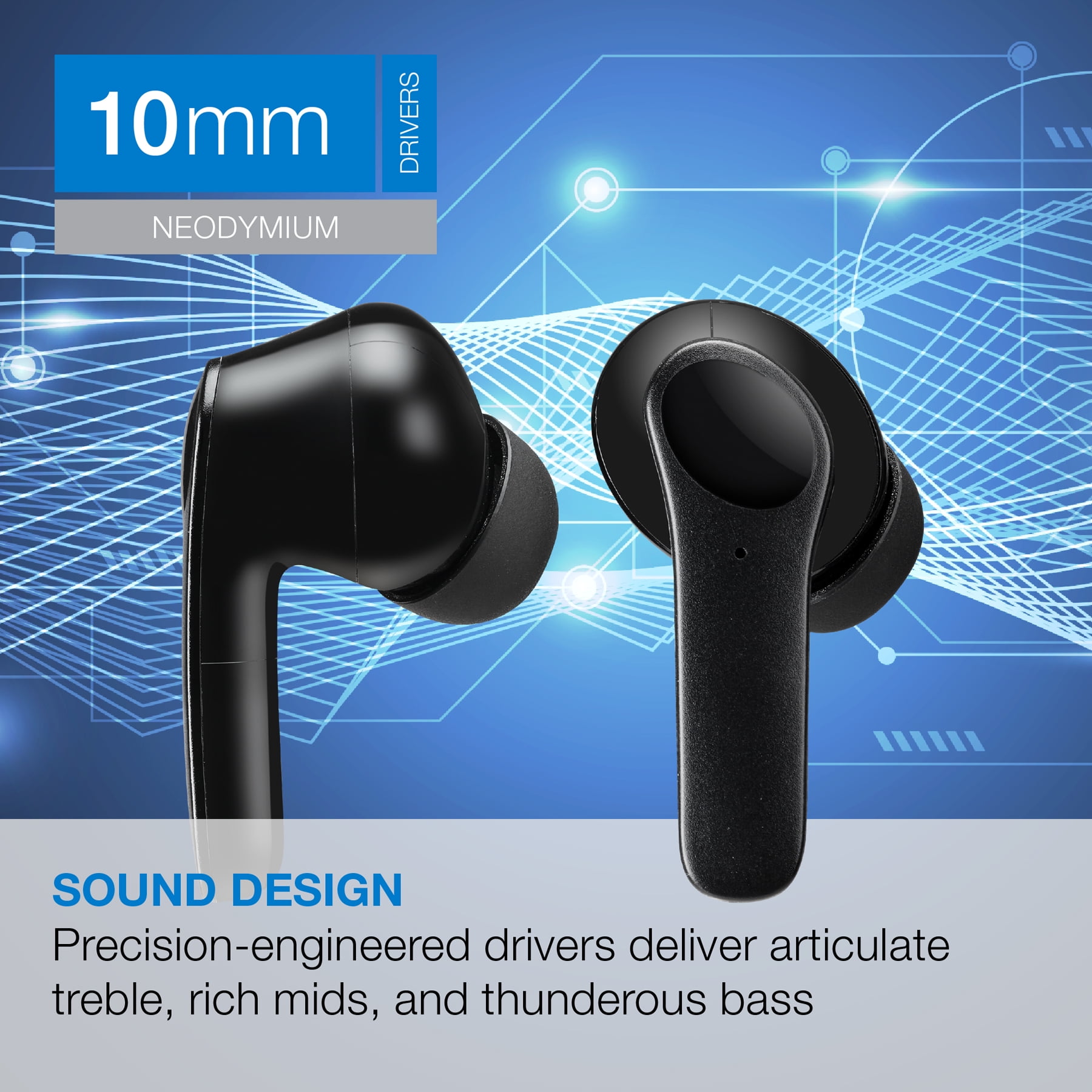 iLive Truly Wireless Active Noise Canceling Earbuds with Charging Case, Black, IAEBTNQ102B