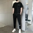 thumbnail image 2 of Conjuntos de camiseta y pantalones para hombre, estilo coreano, moda negra, top ajustado, moda esencial, algodón, nuevo, ropa a juego talla XL para hombre, 2 of 4