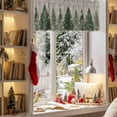 thumbnail image 3 of Kitchen Valances for Window, Merry Christmas Green Pine Tree Light Filtering Rod Pocket Valance Curtain, Winter White Snowflake on Grey Short Curtains Window Topper for Bedroom 42x12in, 3 of 7
