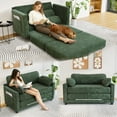 thumbnail image 3 of Convertible Sofa Bed, Loveseat Sleeper, 2-in-1 Sofa with Skin-Friendly Corduroy Fabric, Zero-Threshold Form Switch and Side Storage Pocket, for Small Space Living Room, Dark Green, 3 of 11