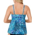 thumbnail image 2 of SWIM SOLUTIONS Women's Blue Printed Stretch Lined Deep V Neck Adjustable Tankini Swimsuit Top 8, 2 of 3