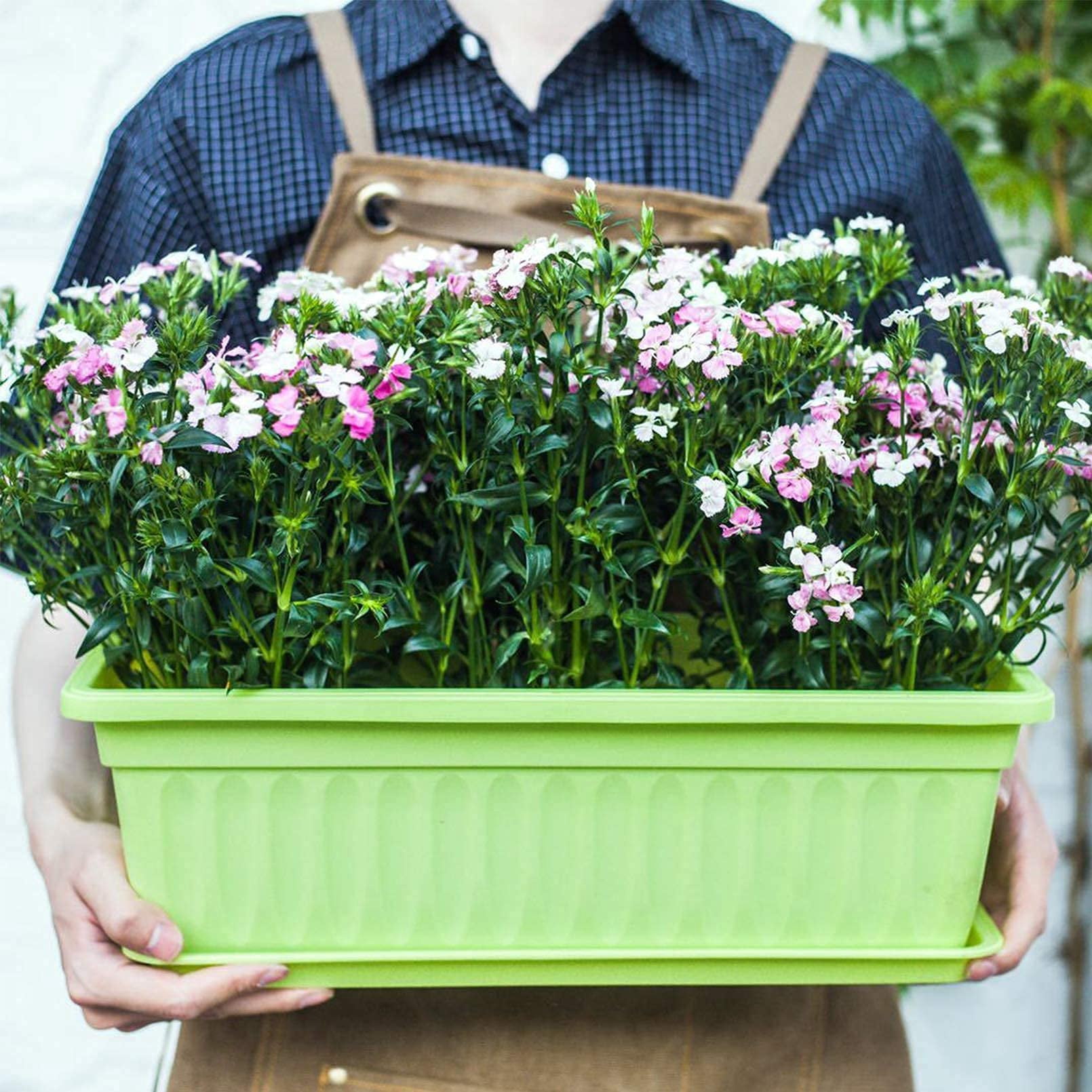 4 Pack 17" Rectangular Window Box Planter with Tray for Balcony Garden Windowsill