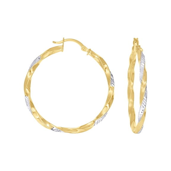 10k Two-tone Gold Womens Twisted Square Tube Hoop Earrings 37.5x34.7mm Wide Hoop Earring for Women