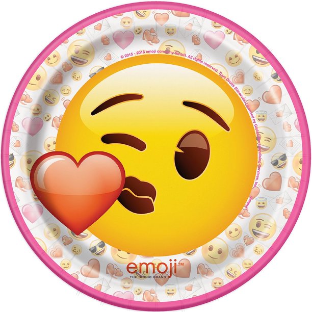 Unique Party - Platos para Fiesta Diseño Emoji San Valentín - Pack de 8 (Amarillo, Rosa, Blanco)