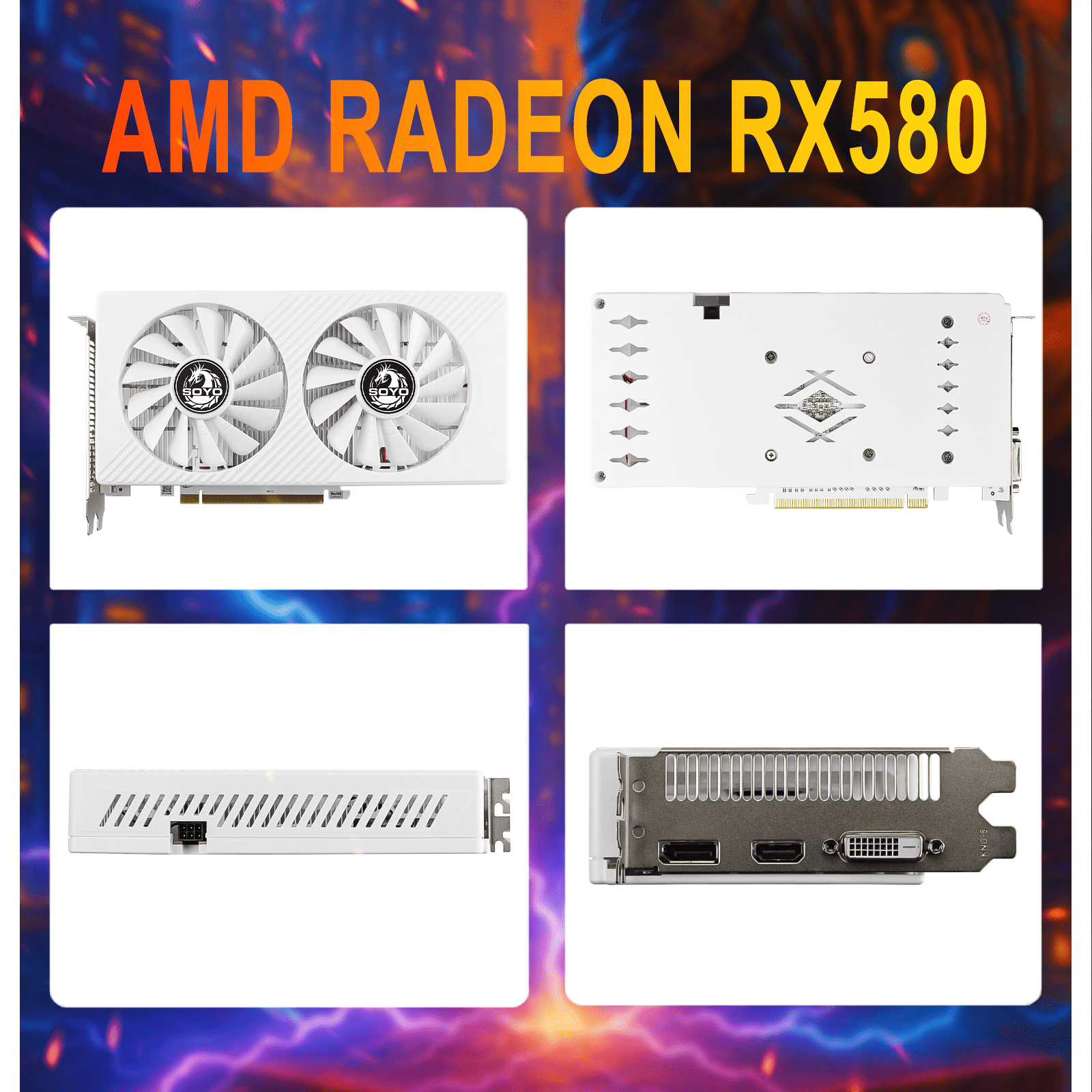 SOYO AMD Radeon RX580 Gaming Graphic Card with 8GB 256 Bit GDDR5 PIC Express x 16 3.0 Equipped with Dual Fans for Working,Gaming-White