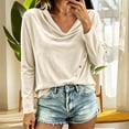 thumbnail image 3 of Womens Velvet Cowl Neck Tops Elegant Casual Long Sleeve Fall Winter Loose Fit Pullover Blouse Khaki S-2XL, 3 of 7