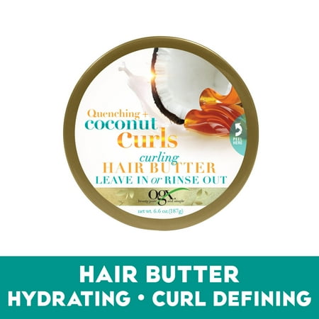 OGX Quenching + Coconut Curls Curling Hair Butter, Deep Moisture Leave-In Hair Mask, 6.6 oz