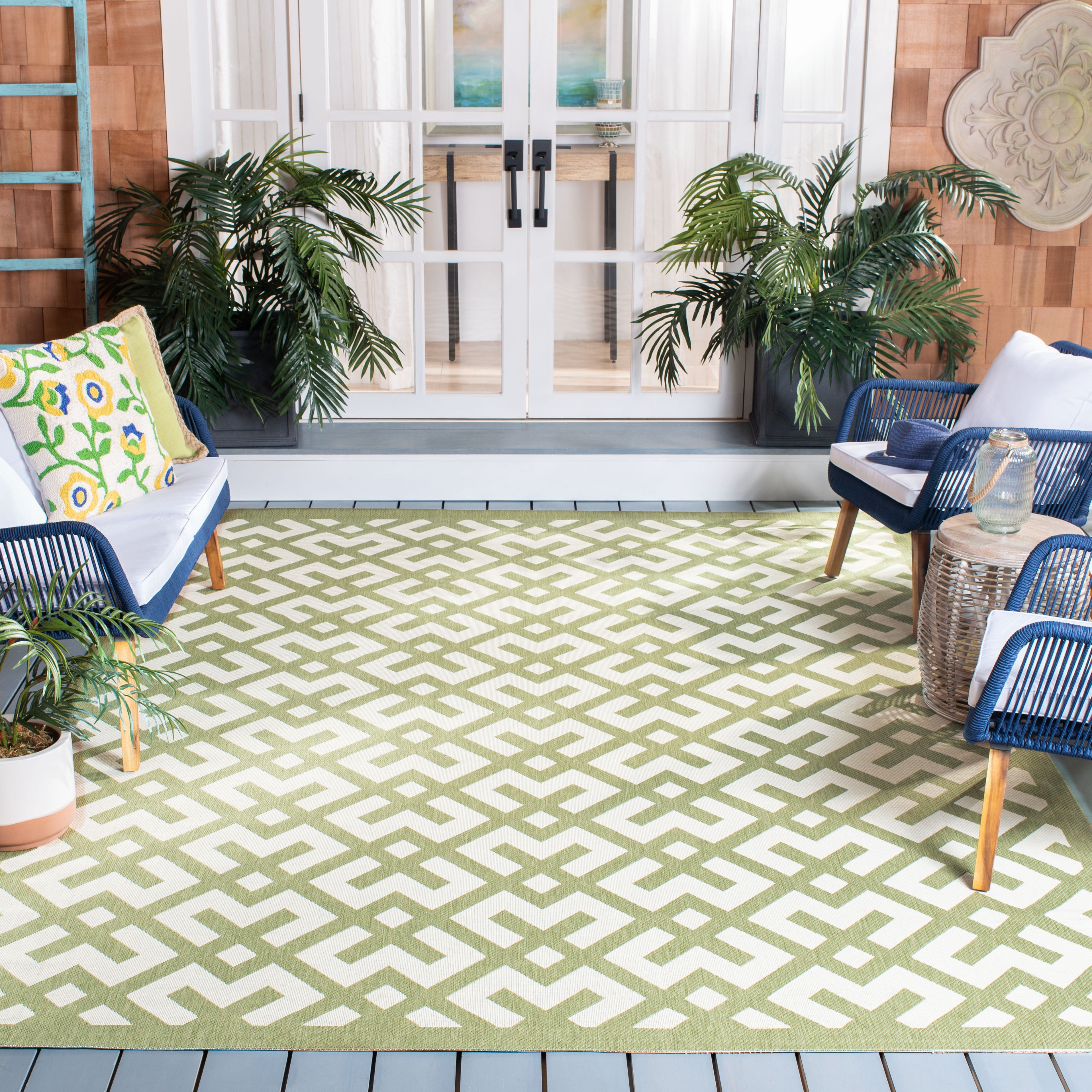 Safavieh Courtyard Alvin Geometric Indoor/Outdoor Area Rug, Beige/Green, 9' x 12'
