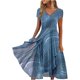 thumbnail image 2 of ICHUANYI Clearance Summer Dresses For Women Floral Printing Short Sleeve V Neck Dress Pleated Flowy Dresses(Light Blue, XL) ICHUANYI WER2023080912922, 2 of 5
