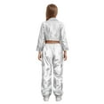 thumbnail image 2 of TTAO Kids Girls Jazz Hip Hop Dance Outfits Shiny Metallic Long Sleeve Motorcycle Jacket and Jogger Pants Set Silver 6, 2 of 3