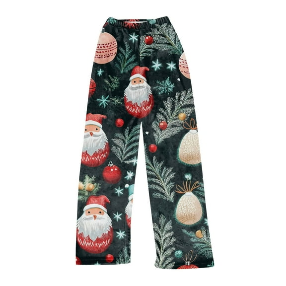 Women's Christmas Printed Plush Pants, Full Length Long Trousers for Winter Casual Wear, Soft and Warm Fleece Material with Festive Design for Women,Dark Green,M
