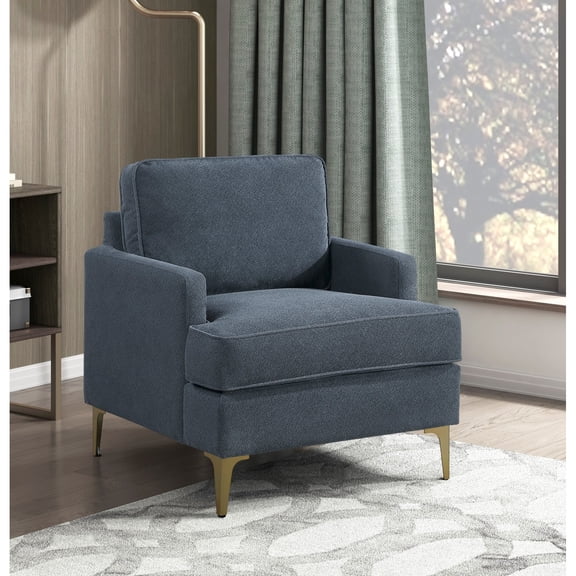 Newboti Furniture Modern Comfort Accent Chair 1pc Gray Chenille Upholstery Gold Finish Metal Legs Living Room Furniture Durable Plywood 47622