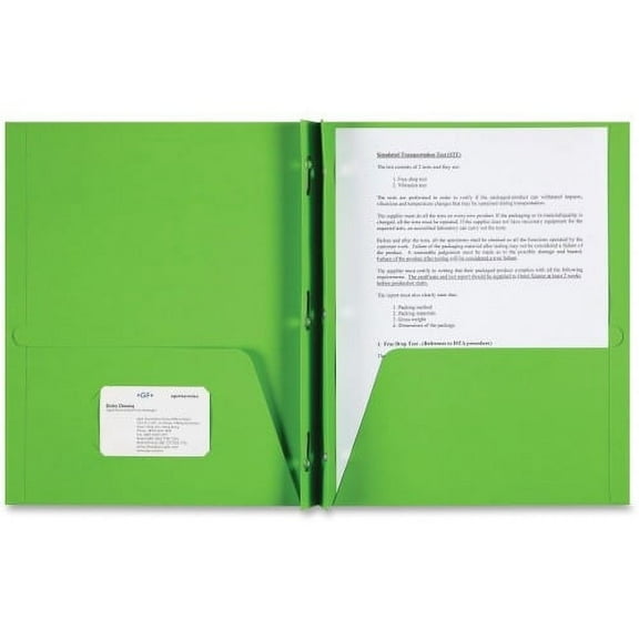 Sparco Two-pocket 3-Prong Leatherette Portfolio Letter - 8 1/2" x 11" Sheet Size - 3 x Double Prong Fastener(s) - 2 Internal Pocket(s) - Leatherette Paper - Apple Green - 25 / Box