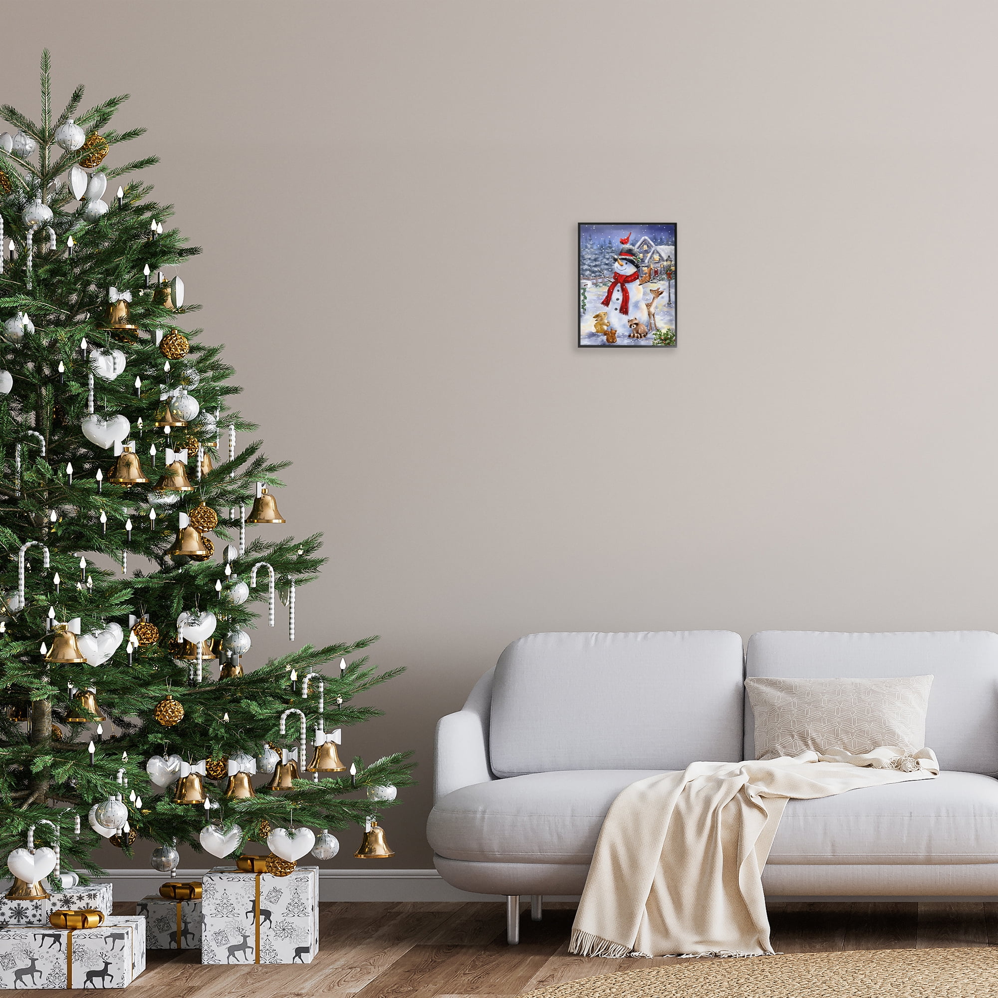 Stupell Industries Snowman & Forest Animals Holiday Painting Black Framed Art Print Wall Art, 11 x 14