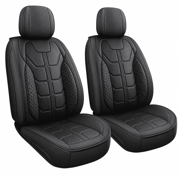 LINGVIDO Front Seat Covers for 2007-2025 Chevy Silverado and GMC Sierra 1500, 2500HD and 3500HD, Custom-Fit PU Leather, Black Style A
