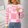 thumbnail image 2 of Tnhcen Women's Checkered Heart Print Sweater Loose Fit Acrylic Knit Top Soft Crewneck Pullover Casual Long Sleeve Comfort Wear Romantic Winter Style S-XL, 2 of 9
