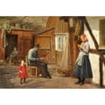 thumbnail image 3 of August Schiøtt 18x14 Black Modern Framed Museum Art Print Titled - Young Girl in Conversation with a Fisherman Who Fines Yarn Outside a House, 3 of 5