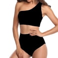 thumbnail image 6 of Women One Shoulder Swimsuit Tankini High Waisted Bikini Set 2 Pieces Push Up Bathing Suit - Black, 6 of 7