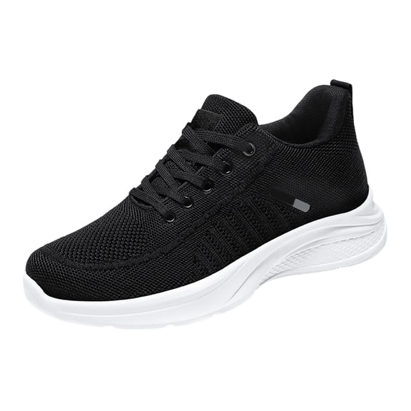 QWKLEAJ Mens Mesh Running Sneakers, Ultra‑Light Breathable Casual Walking Shoes, Hidden Height Increase Arch Support Wide Width Athletic Shoes for Gym Workout Black 9.5