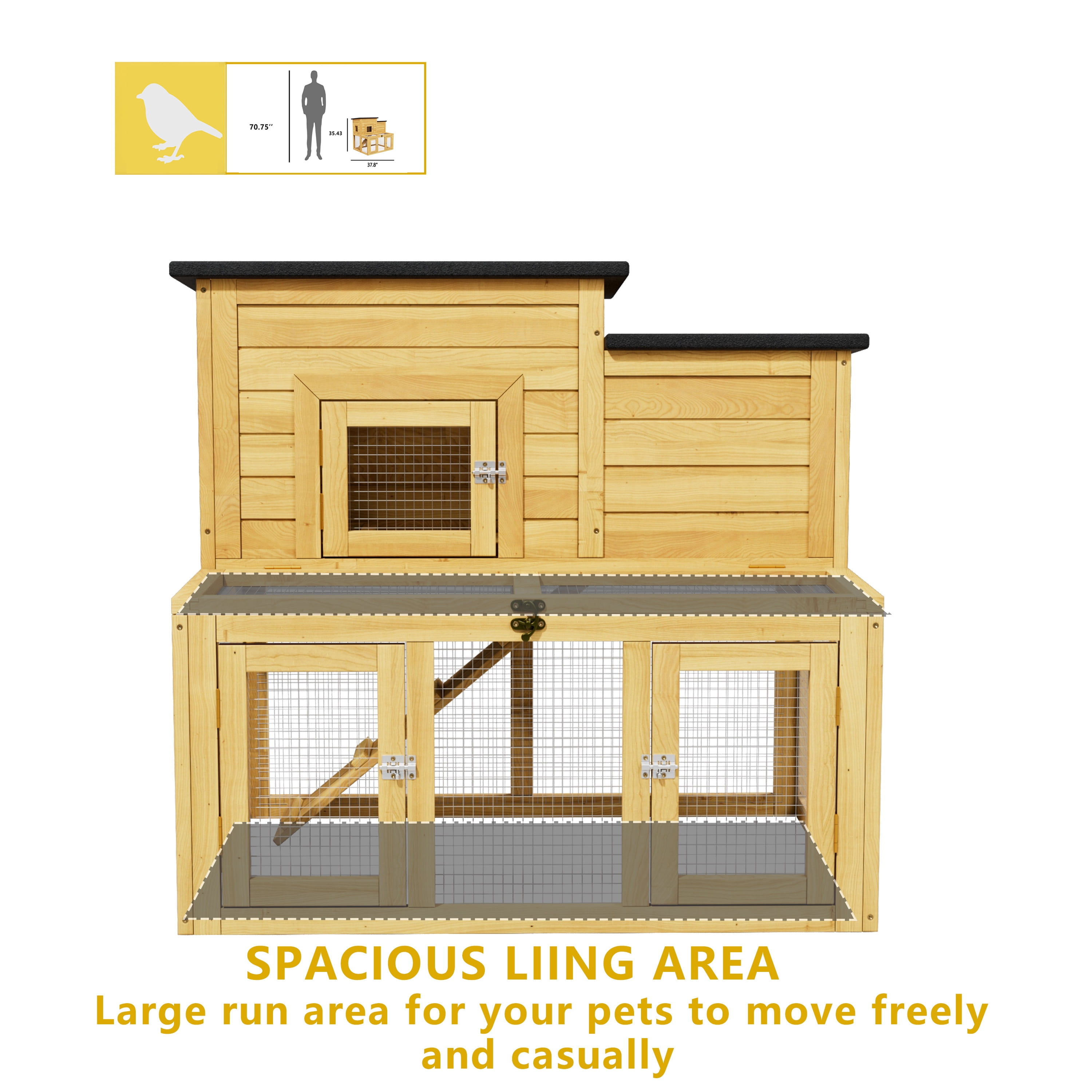 Large Outdoor Wooden Quail Cage Rabbit Hutch Chicken Coop with Run & Ramp，2 Tier