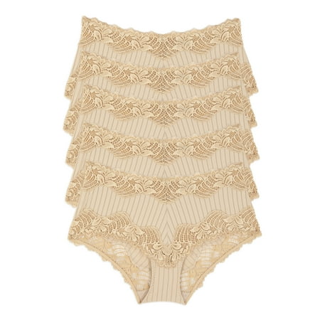 Stripe Delight Hipster Panty 5-Pack | Paramour By Felina | Lace Mid-Rise (Fawn  Large)