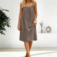 thumbnail image 6 of BOOMNY Women's Backless Cami Dress Spaghetti Strap Lounge House Midi Linen Dresses Flowy Beach Summer Maxi Sundress, 6 of 9