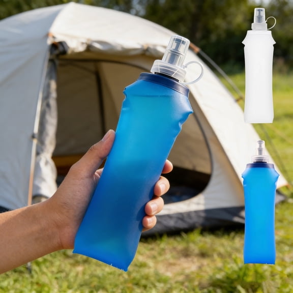 Hyknon Soft TPU Flask, Foldable 500ml Water Bottle with Hanging Loop, BPA-Free Leakproof Flip Top Folding Hydration Flask with Lid, Portable Water Bottle for Hiking Cycling Running Climbing, Clear