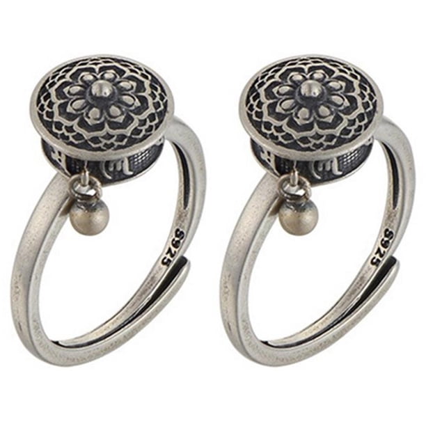 2 anillos giratorios budistas tibetanos con rueda de oración OM, anillo Mantra de loto de latón, anillos de dedo de la suerte Ropa, zapatos y accesorios Miscelánea Anillo retro de plata antigua
