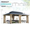 thumbnail image 5 of Hommow 12' x 20' Outdoor Gazebo&Cedar Wood Framed Hardtop Gazebo w/Powder Coated Metal Roof for Gardens Patios Gray, 5 of 7