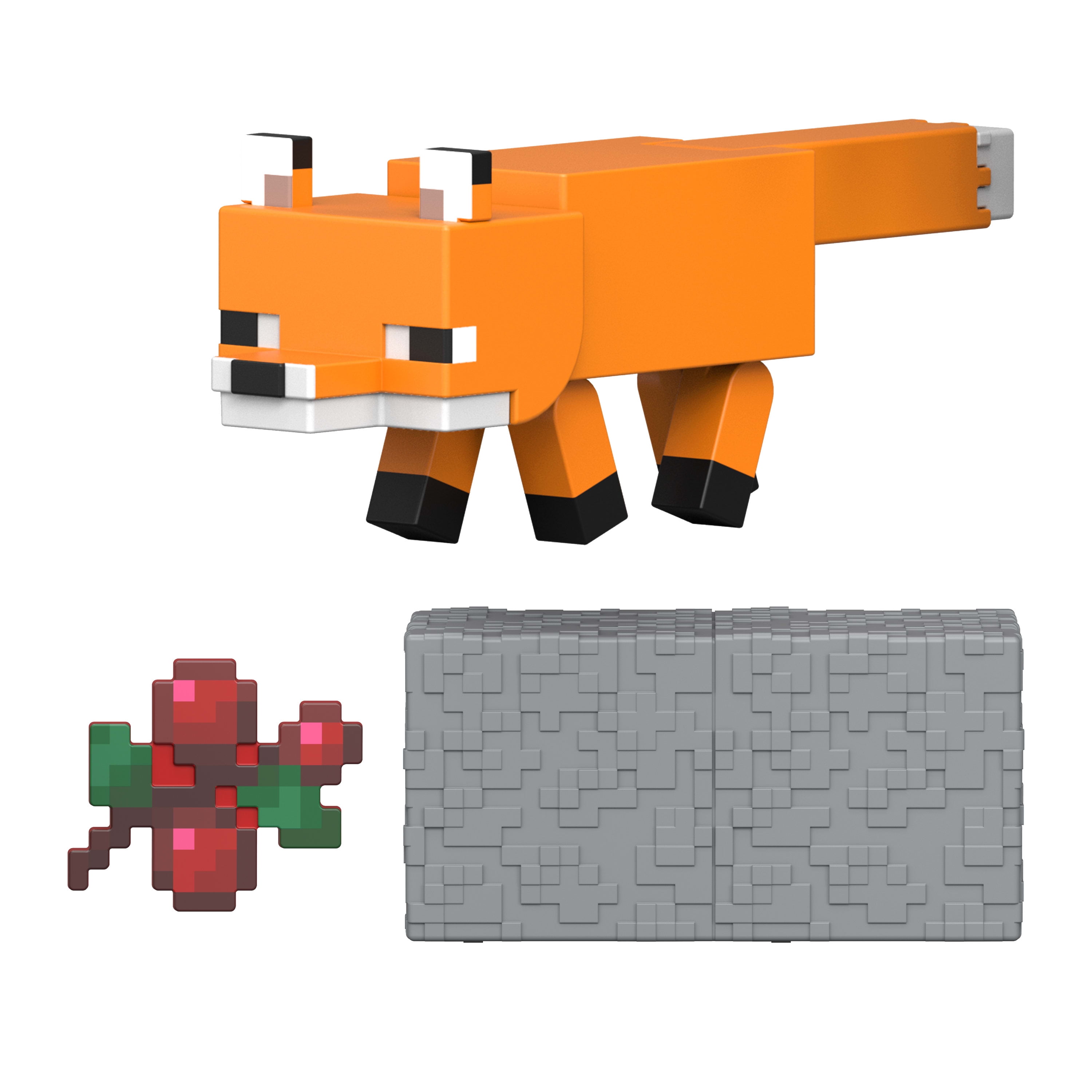 Minecraft Fox Action Figure & Accessory Set, 3.25-inch Scale Collectible Toy with Building Piece