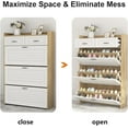 thumbnail image 3 of Miniyam Shoe Cabinet, Flip Down Freestanding Shoe Rack with Drawers, Entryway Shoe Storage Organizer, Oak, 3 of 8