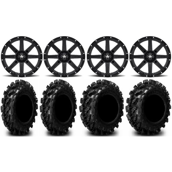 MSA Black Clutch 12" UTV Wheels 25" Swamp Lite Tires Polaris Ranger XP 900/1000