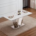 thumbnail image 3 of Modern Dining Table 70" Rectangular Kitchen Table with Imitation Marble Grain MDF Wooden Top & Iniregular Silver Base,Faux Marble Dinner Furniture for Kitchen Dining Room/Meeting Room, 3 of 9
