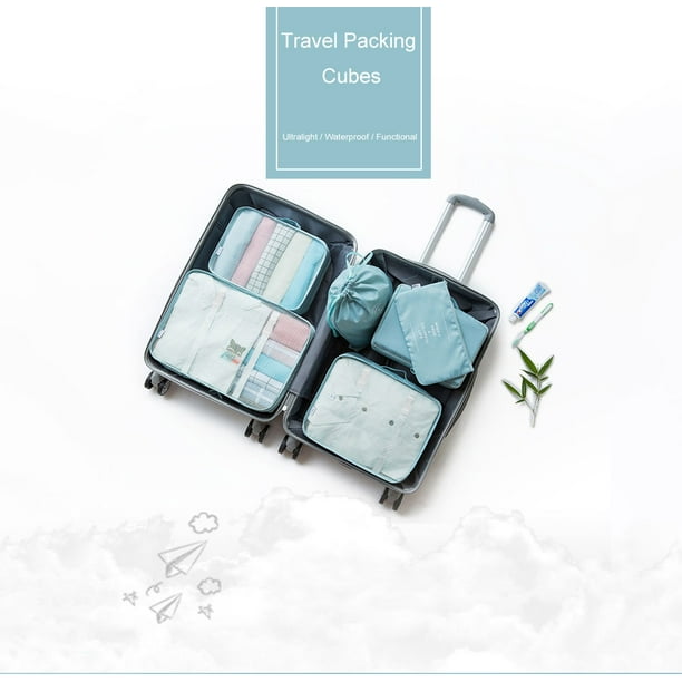 6pcs cubes d'emballage de voyage pliables, sacs de rangement étanches avec  boucle et design en maille 