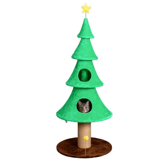 ZephyPaws 60 inch Christmas Cat Tree,Cute Cat Tower with 2 Condos,Sisal Scratching Posts,Spring Toy,Holiday Cat Tree Tower for Indoor Cats,Emerald