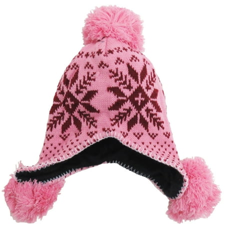 - Women's Knit Beanie with Pom Winter Earflap Snow Hat, Pink Maple Leaf