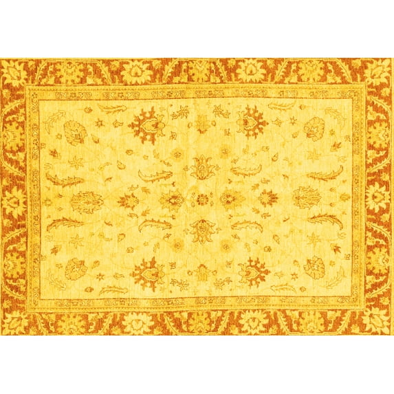 Ahgly Company Machine Washable Indoor Rectangle Oriental Yellow Modern Area Rugs, 3' x 5'