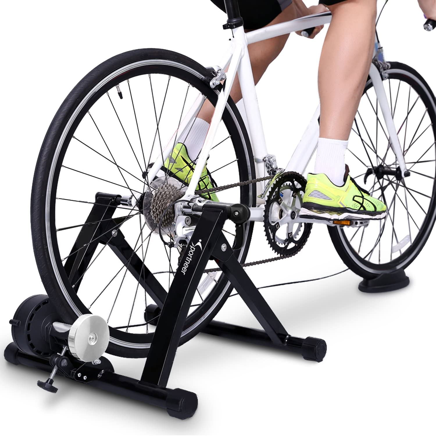 Bike Trainer Stand Indoor Exercise Sportneer Magnetic Bicycle Cycling Training Accessories with Noise Reduction Wheel Kit for Road Bike 