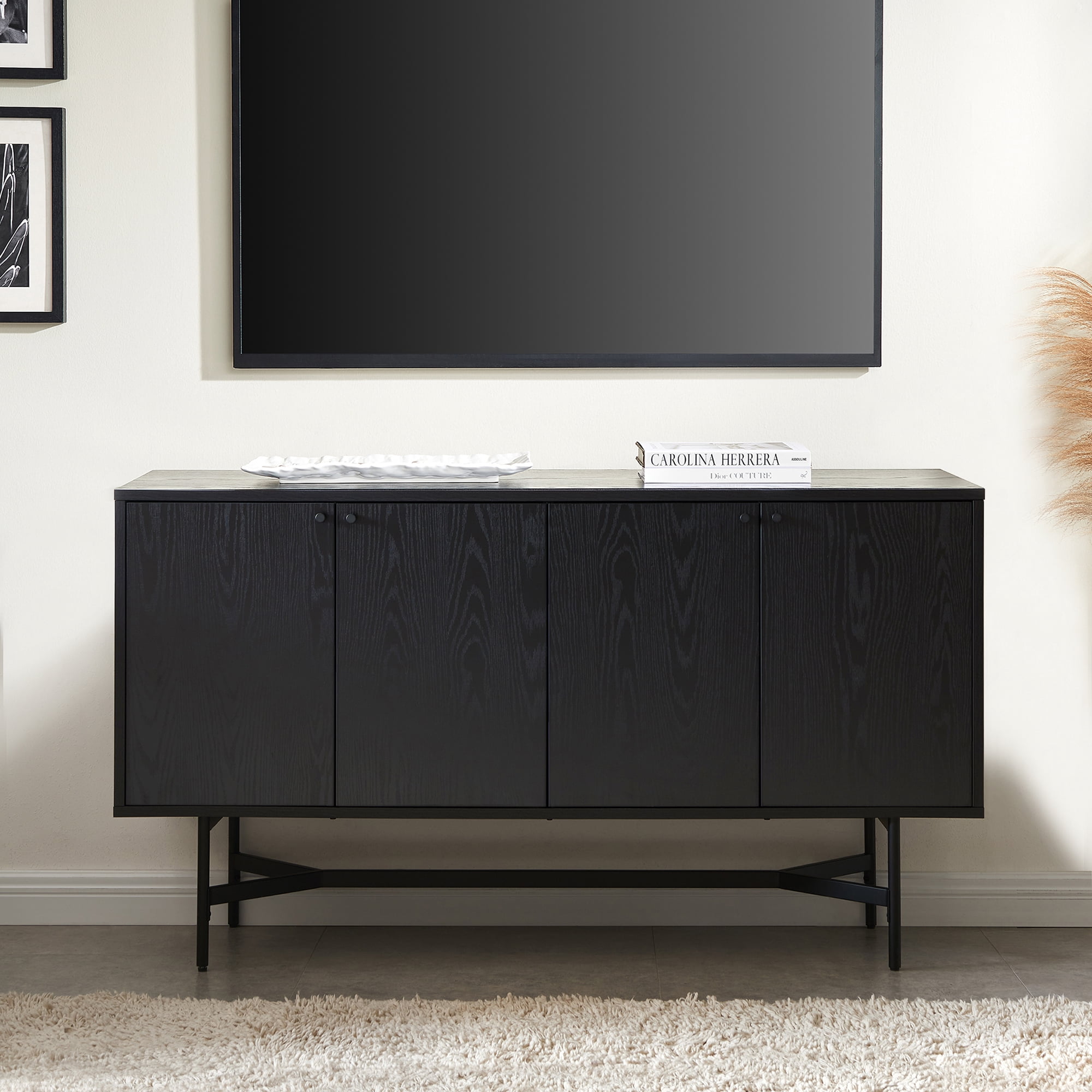 Evelyn&Zoe Richmond 58" Wide Rectangular Buffet Table, Black Grain