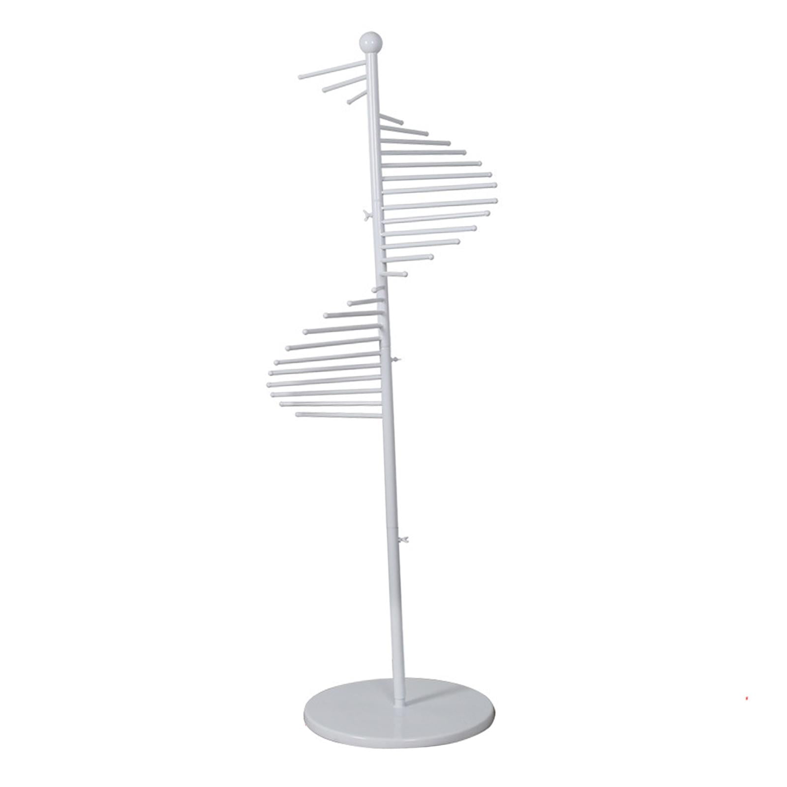 Tnarru Scarf Display Rack Floor Display Stand Stable Stand Decor with 30 Hanger Rods Spiral Scarf Holder for Headbands Boutique Home White