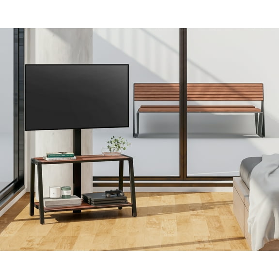 FITUEYES 2-Tier Floor Modern TV Stand for 32-55 Inch TVs Entertainment Center Stand