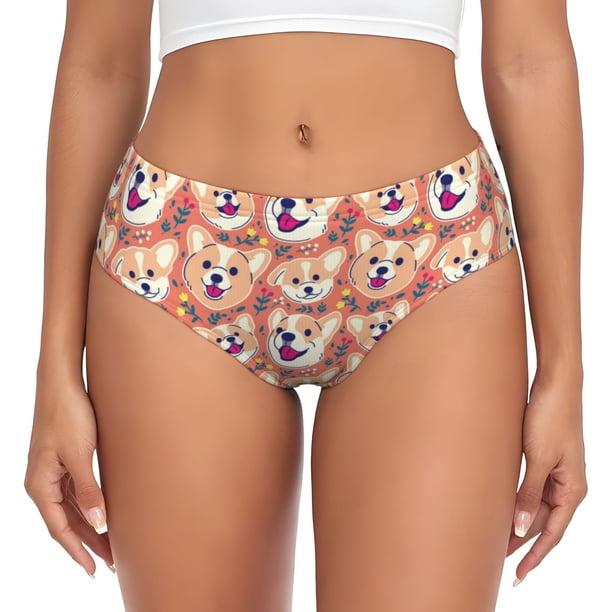 Fotbe Corgi Head with Floal Calzones Estampados para Mujer – Ropa Interior de Algodón, Cómoda, Suave y Elástica-Medium