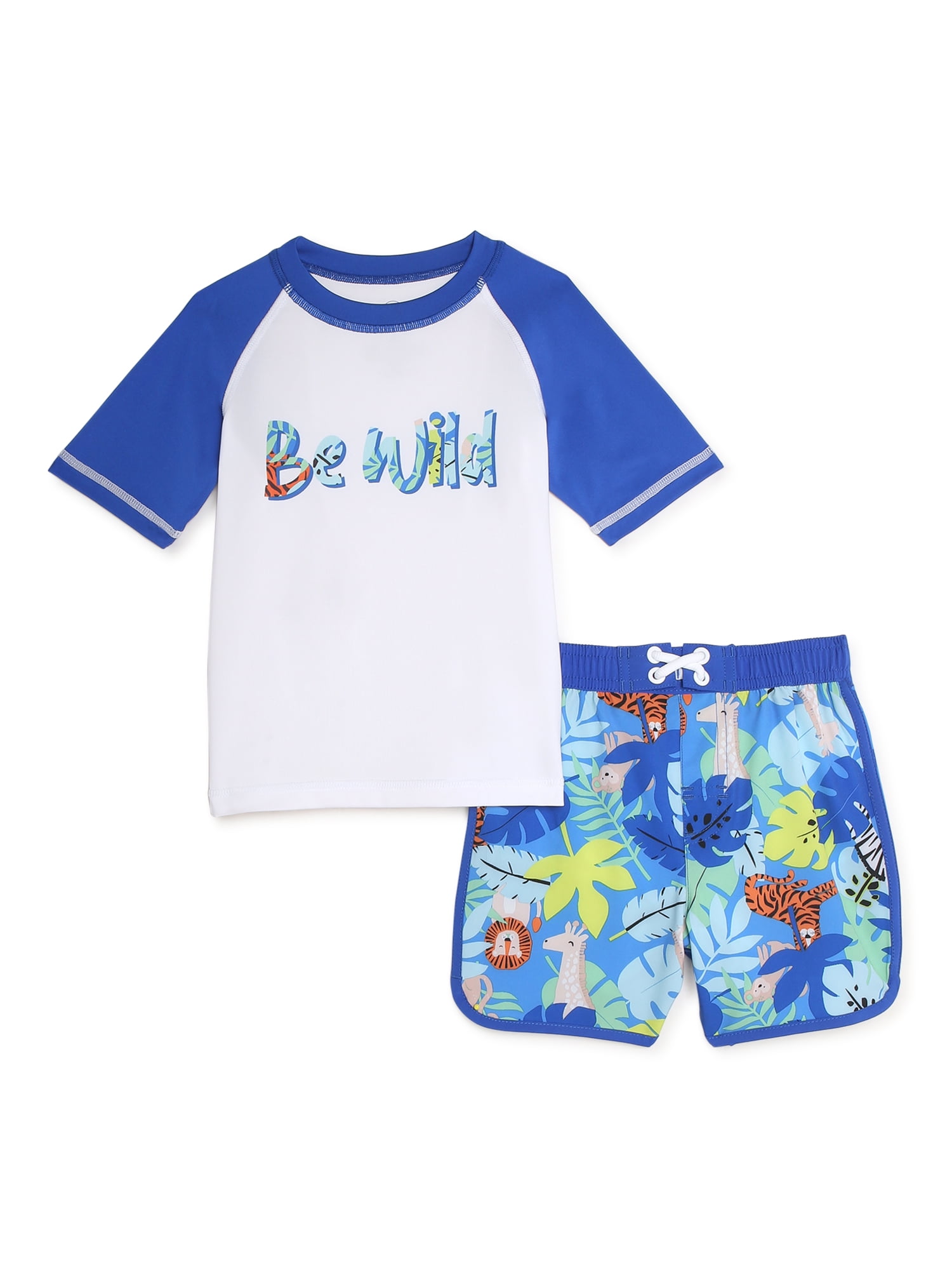 Essentials Toddler and Baby Boys' Long-Sleeve Rashguard and Trunk Swimsuit Sets 