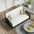 thumbnail image 2 of 2-Seater Wicker Porch Swing, Outdoor Indoor Hanging Bench With Chains, Patio Furniture Swing For Backyard Garden Poolside, Beige and Black, 2 of 7