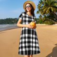 thumbnail image 4 of Rocae White And Black Plaid for Dresses Summer Casual Ruffle Short Sleeve Cute Crew Neck Flowy Dress with Pockets, 4 of 6