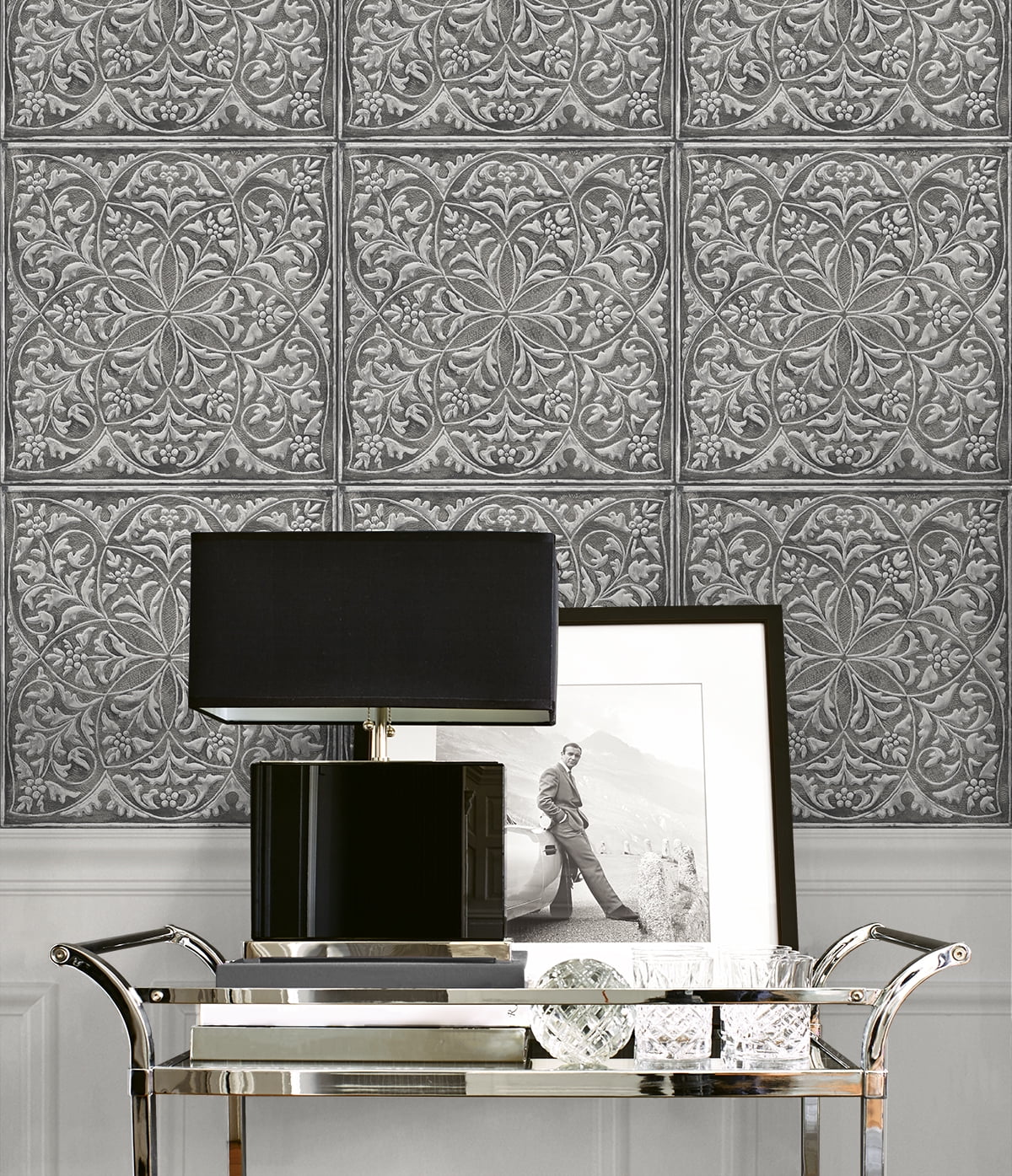 NextWall Faux Embossed Tile Peel and Stick Wallpaper