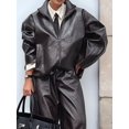 thumbnail image 4 of Women'S Elegant Glossy Leather Jacket with Lapel, Long Sleeves & Zipper Pocket Brown M, 4 of 7