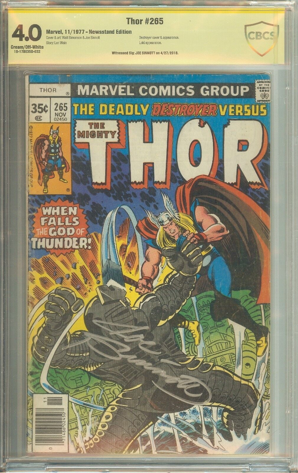 The Mighty Thor #265 CBCS 4.0 Signed Joe Sinnott